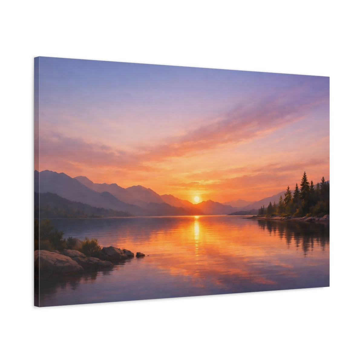 Contemporary Sunset Reflection Lake Nature - Canvas Wall Art Print
