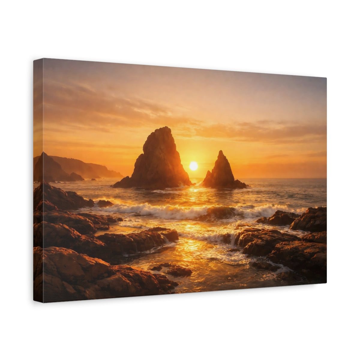 Golden Glow Sunset Coast Ocean Nature - Canvas Wall Art Print