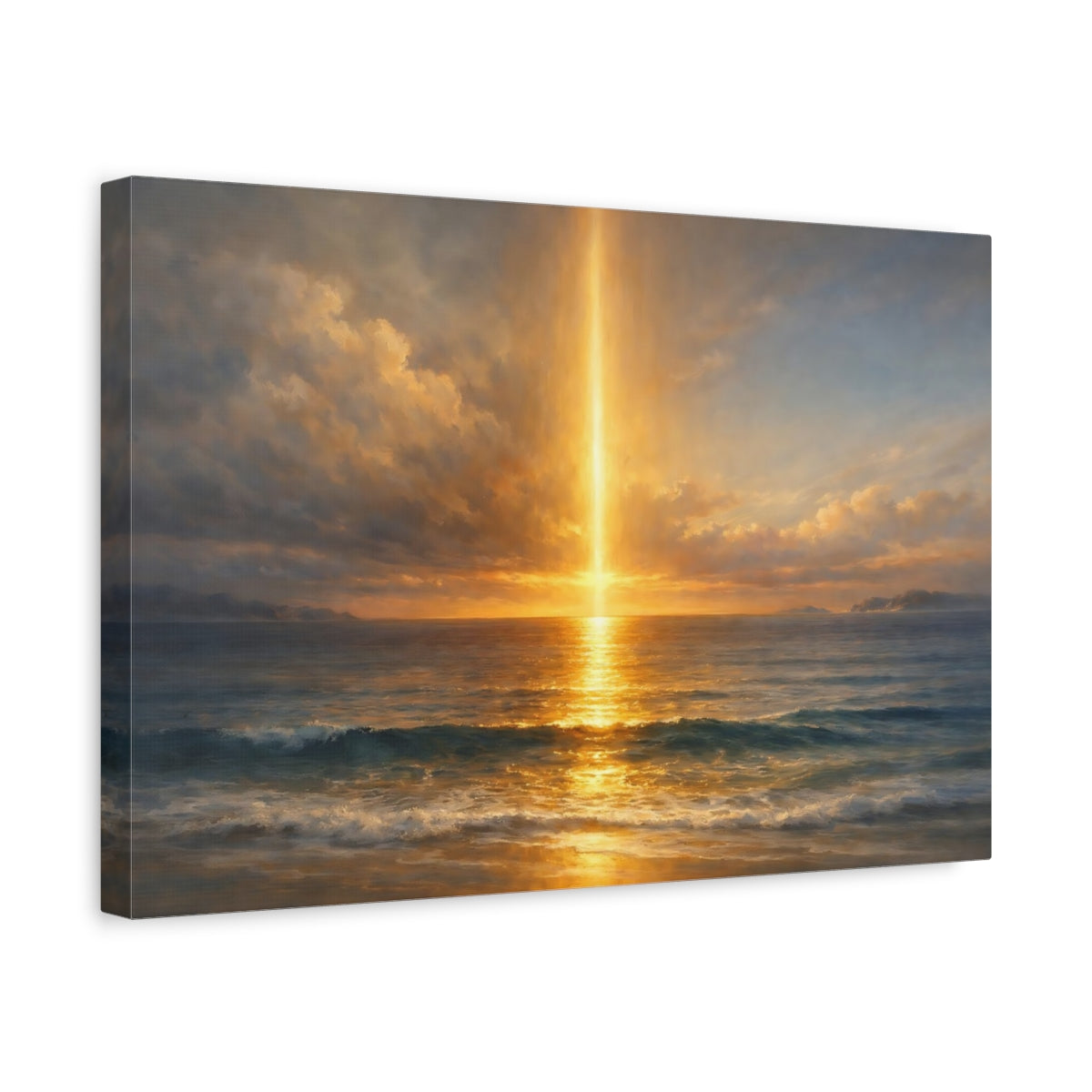 Side Mockup 4. Ocean Wall Light Slice Geometry shown as stretched canvas wall art
