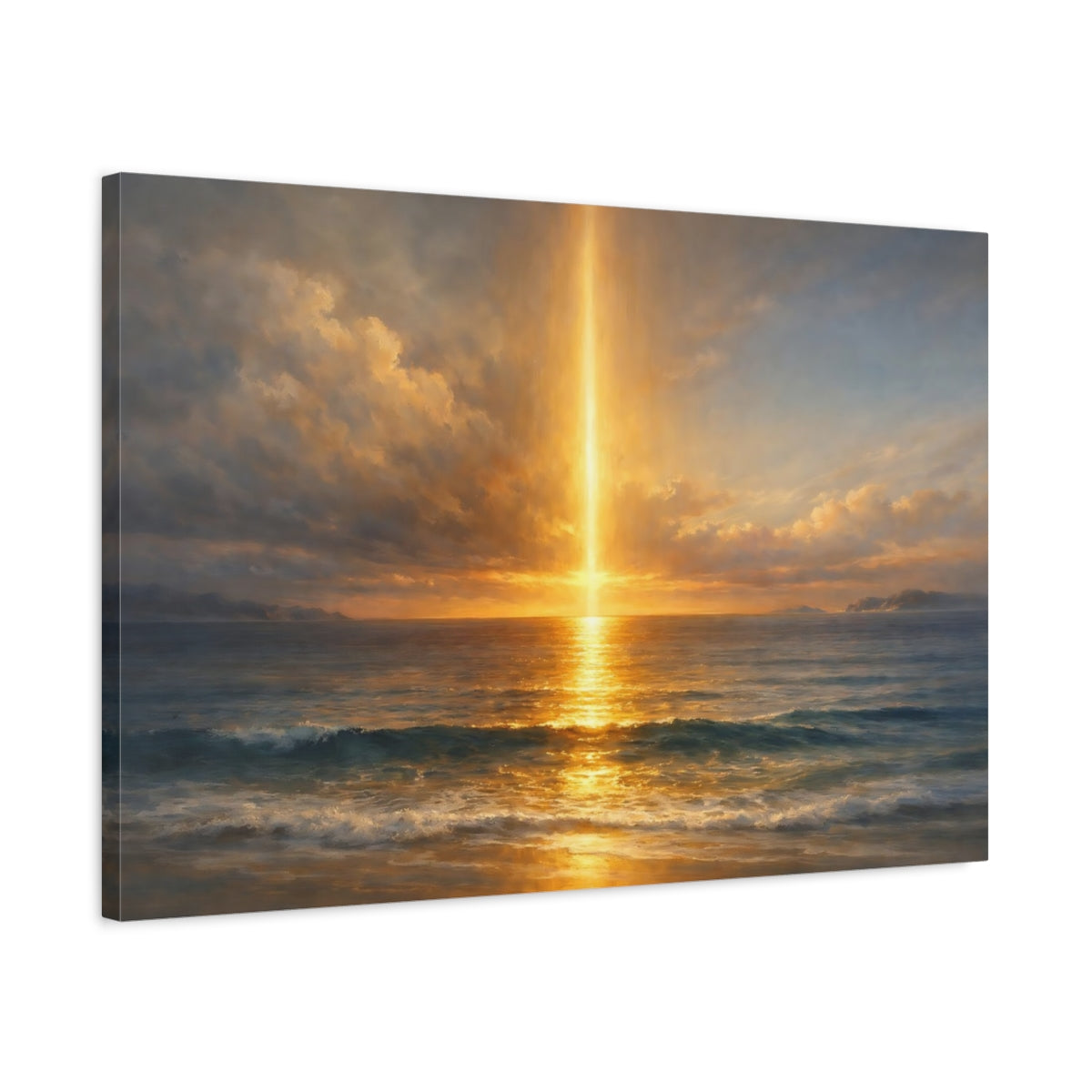 Side Mockup 2. Ocean Wall Light Slice Geometry shown as stretched canvas wall art