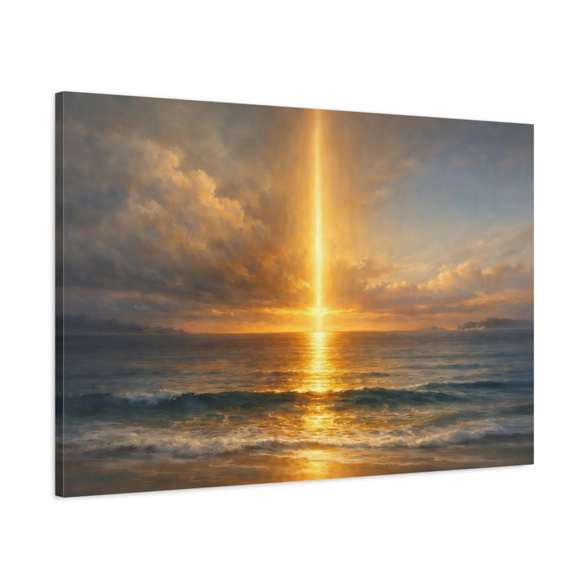 Side Mockup 1. Ocean Wall Light Slice Geometry shown as stretched canvas wall art
