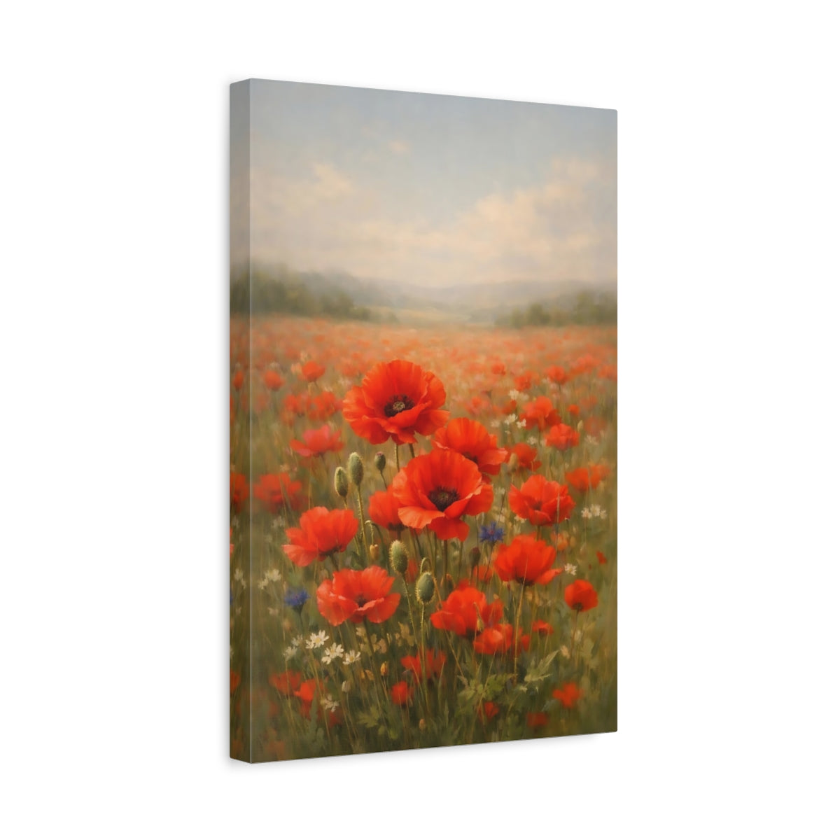 Side Mockup 4. Floral Poppies Red Poppy Field shown as stretched canvas wall art