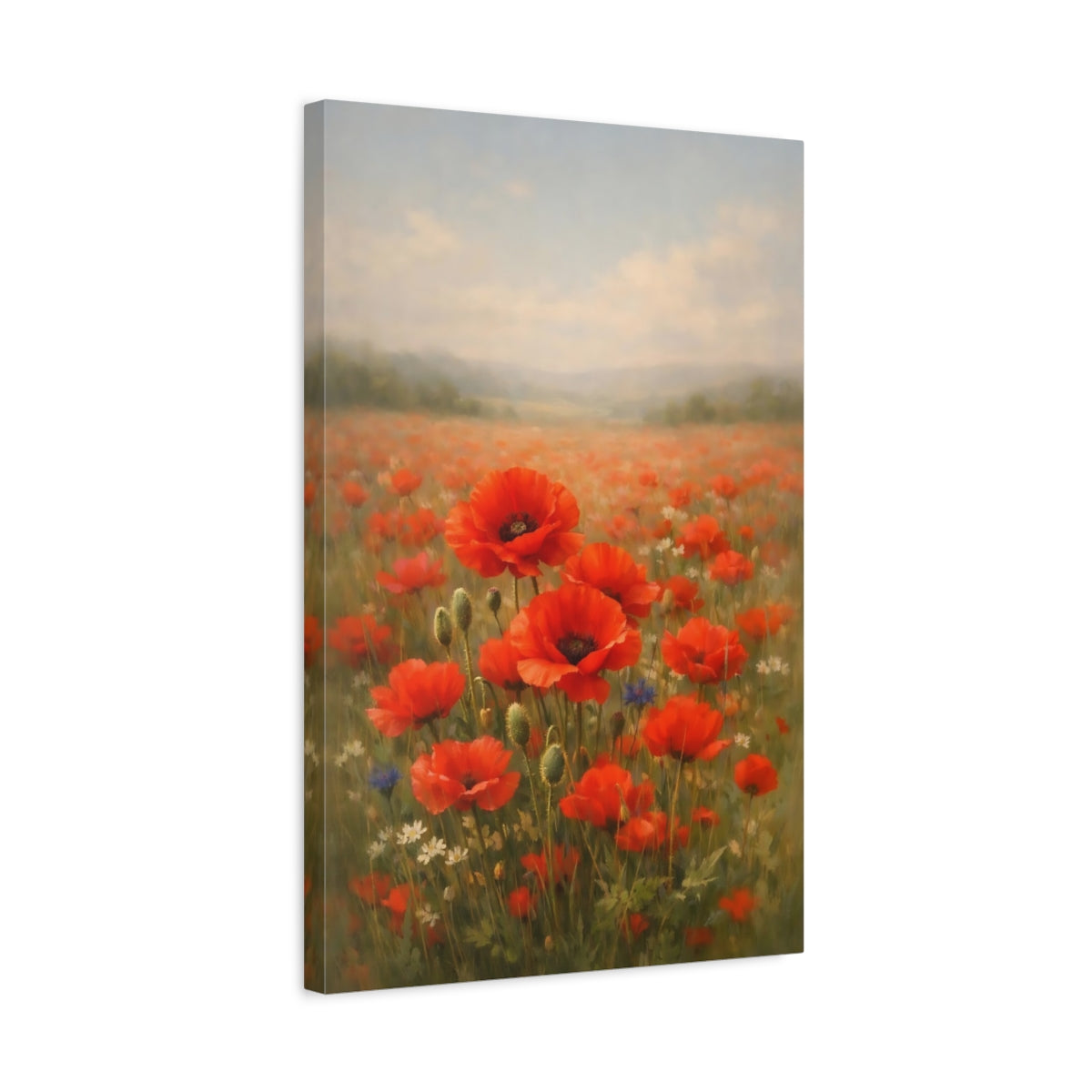 Side Mockup 3. Floral Poppies Red Poppy Field shown as stretched canvas wall art