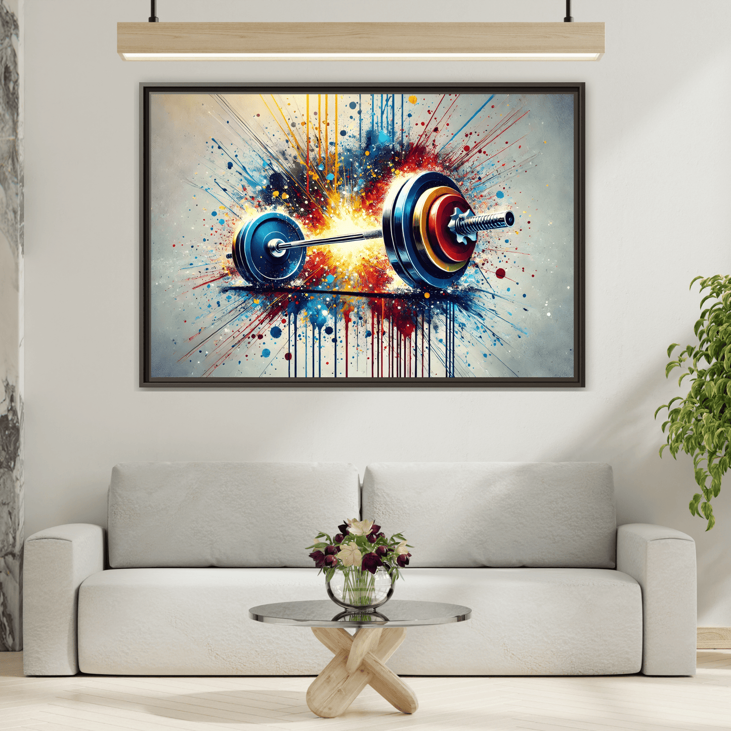 Abstract Barbell Painting Canvas Art Print - Gym Fitness Workout Wall Decor