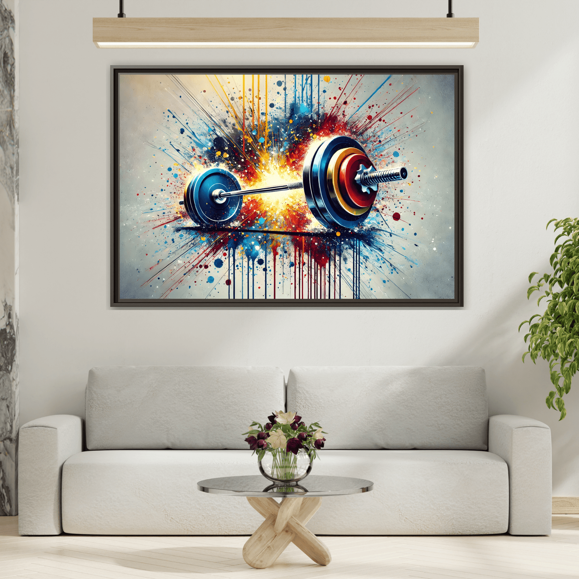 Abstract Barbell Painting Canvas Art Print - Gym Fitness Workout Wall Decor