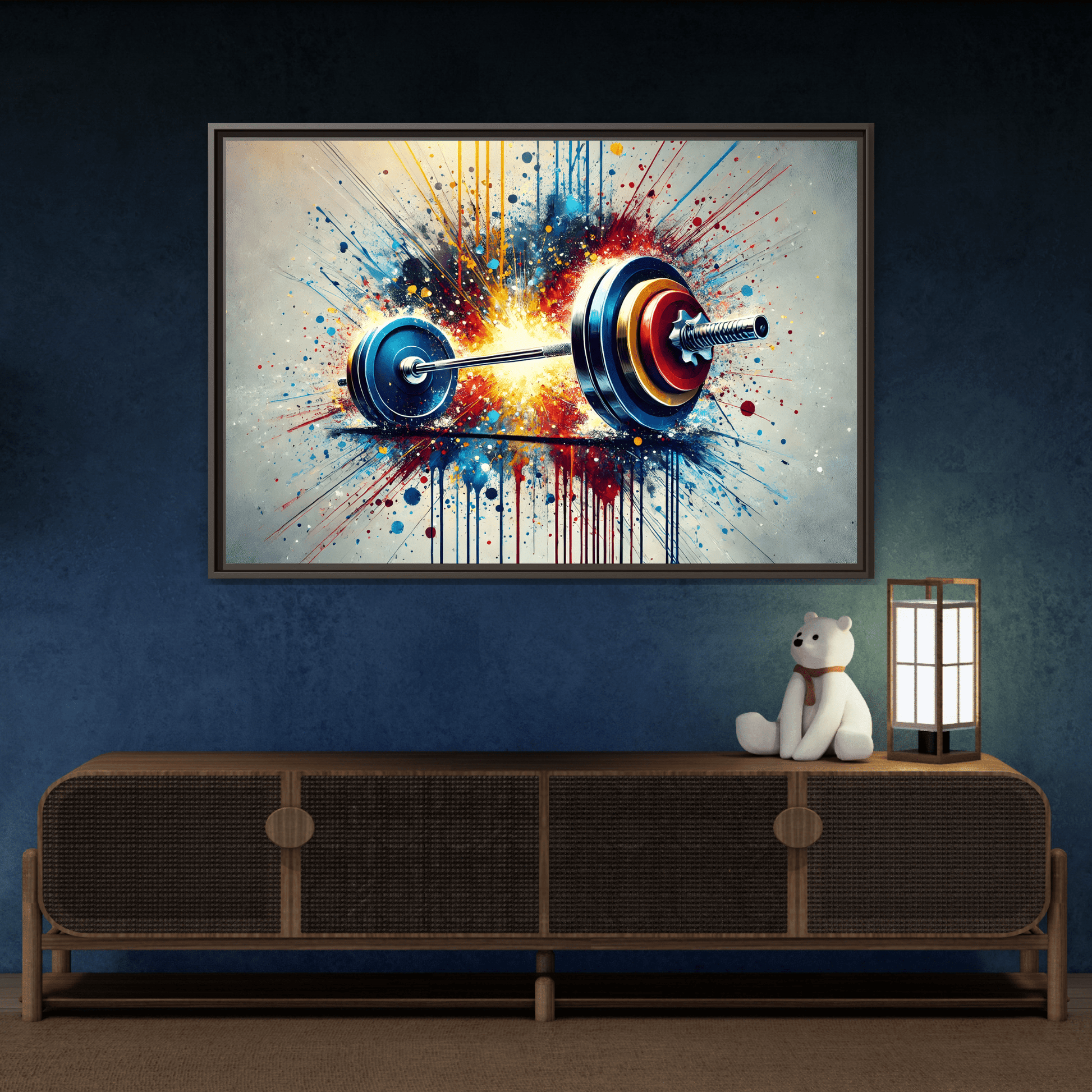 Abstract Barbell Painting Canvas Art Print - Gym Fitness Workout Wall Decor