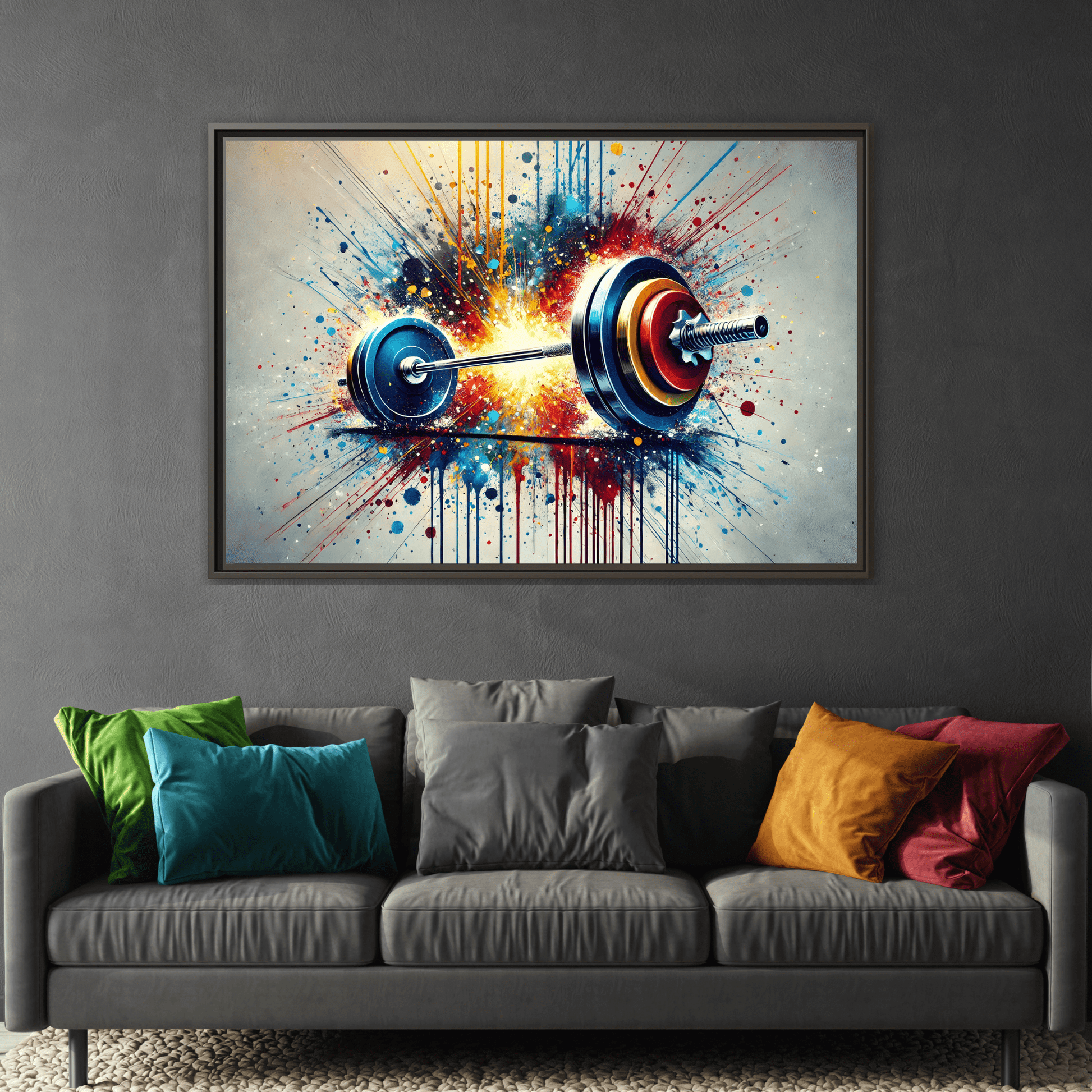 Abstract Barbell Painting Canvas Art Print - Gym Fitness Workout Wall Decor