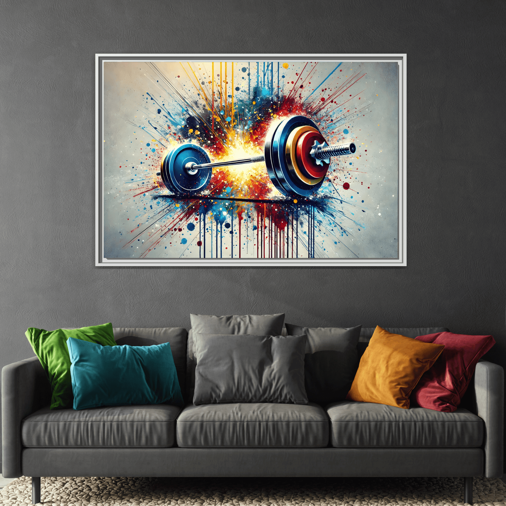 Abstract Barbell Painting Canvas Art Print - Gym Fitness Workout Wall Decor