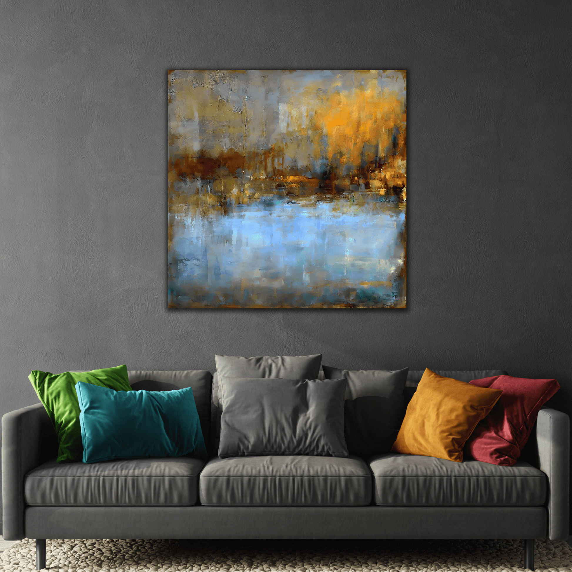 Abstract Blue Grey Artwork Painting Wall Art Canvas Print