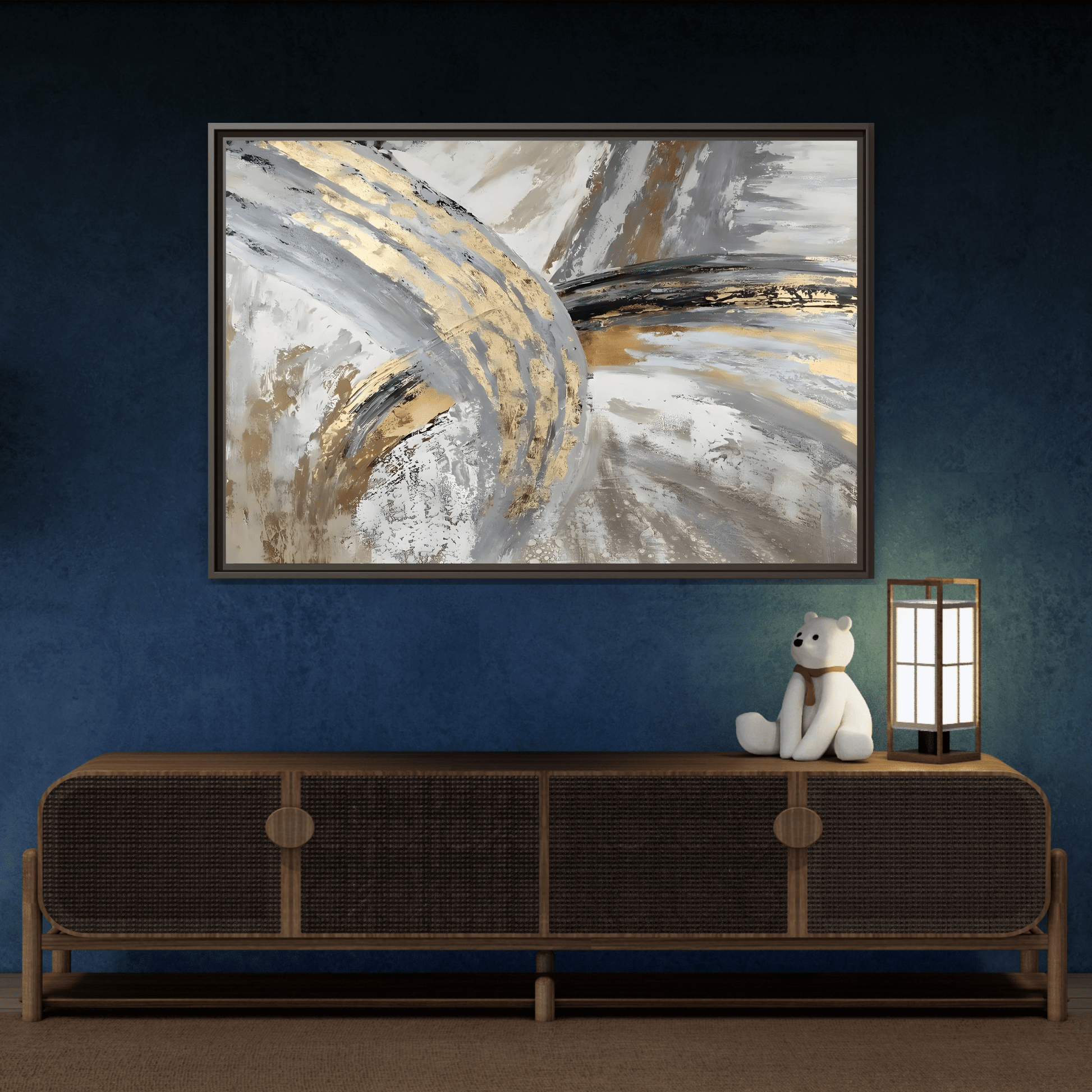 Abstract Gold Grey Silver Canvas Wall Art Print