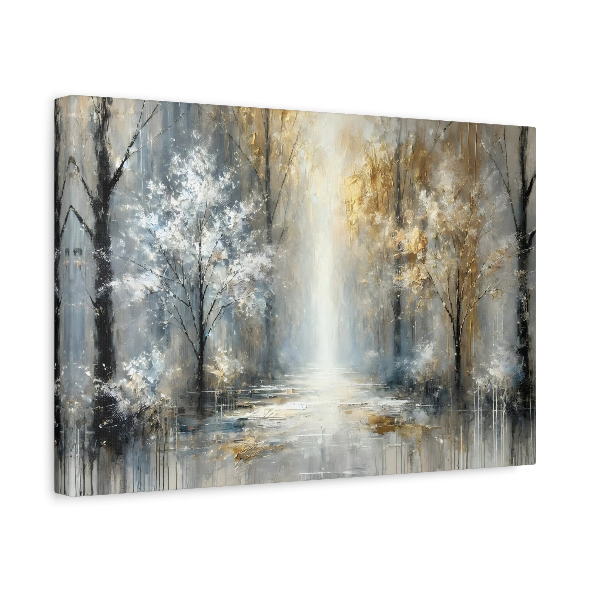 Abstract Gold Silver Trees Canvas Print - Modern Peaceful Forest Wall Art