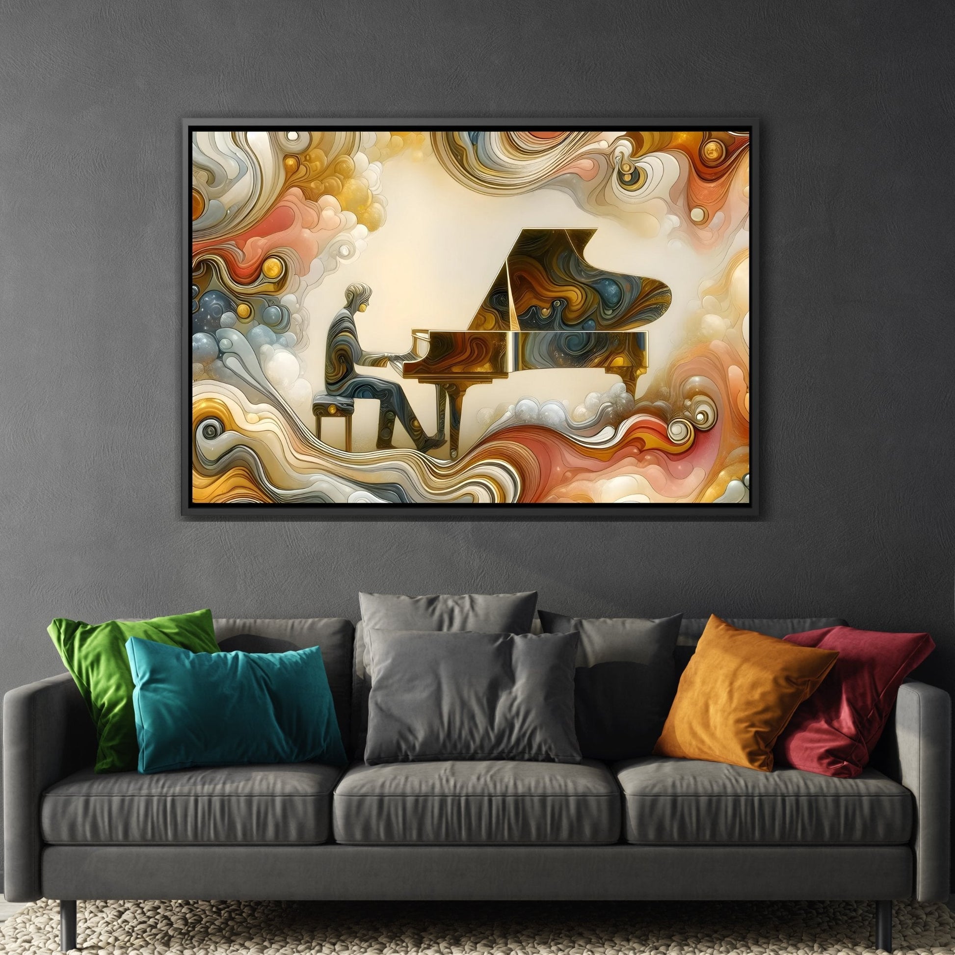 Abstract Grand Piano Canvas Print - Dream Marble in Gold and Cream