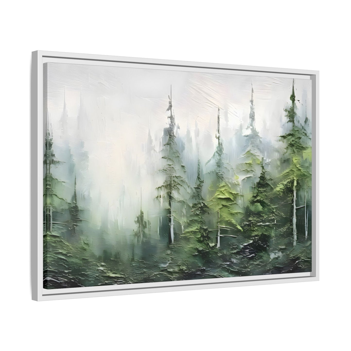 Abstract Green Forest Trees Large Framed Canvas Wall Art Print