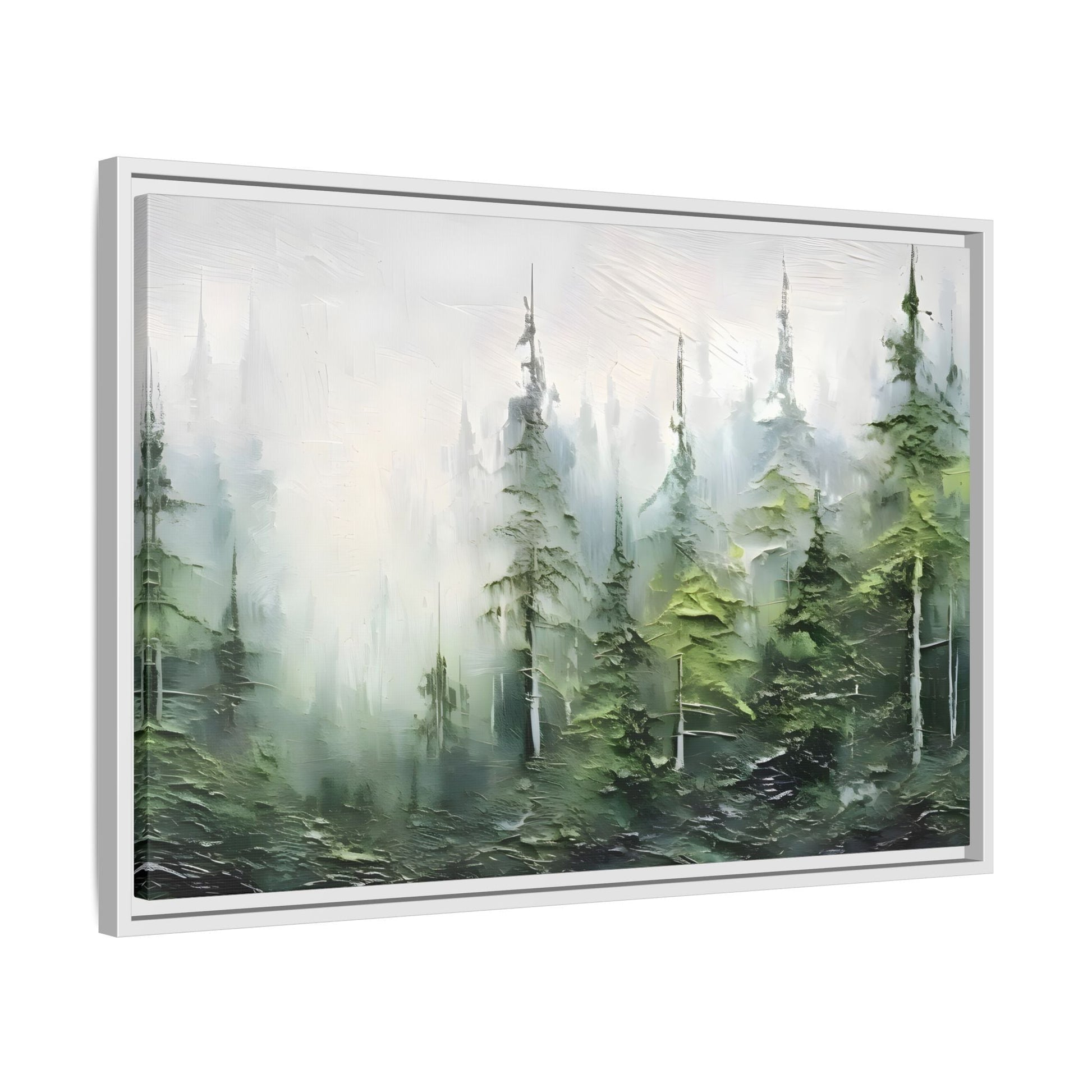 Abstract Green Forest Trees Large Framed Canvas Wall Art Print