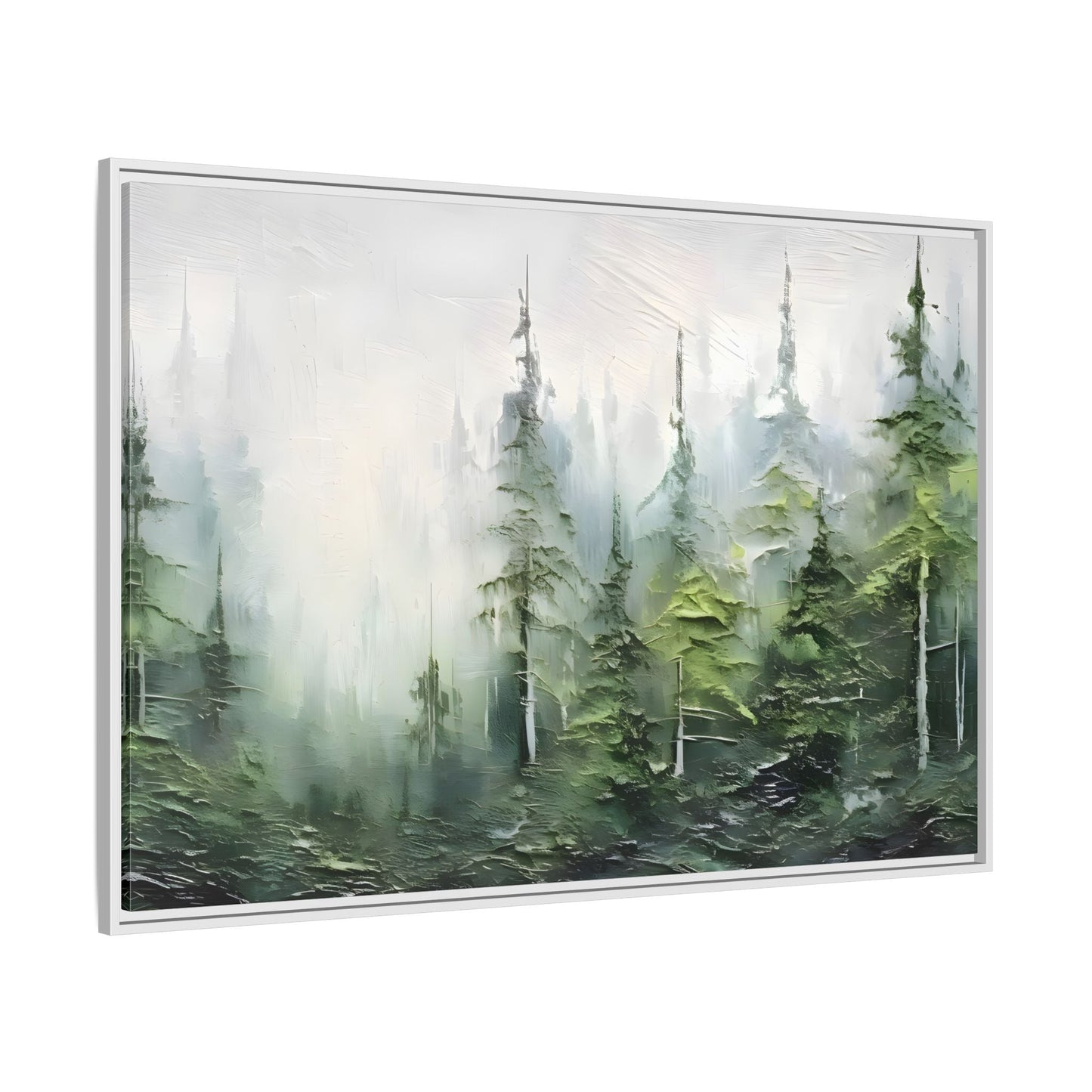 Abstract Green Forest Trees Large Framed Canvas Wall Art Print