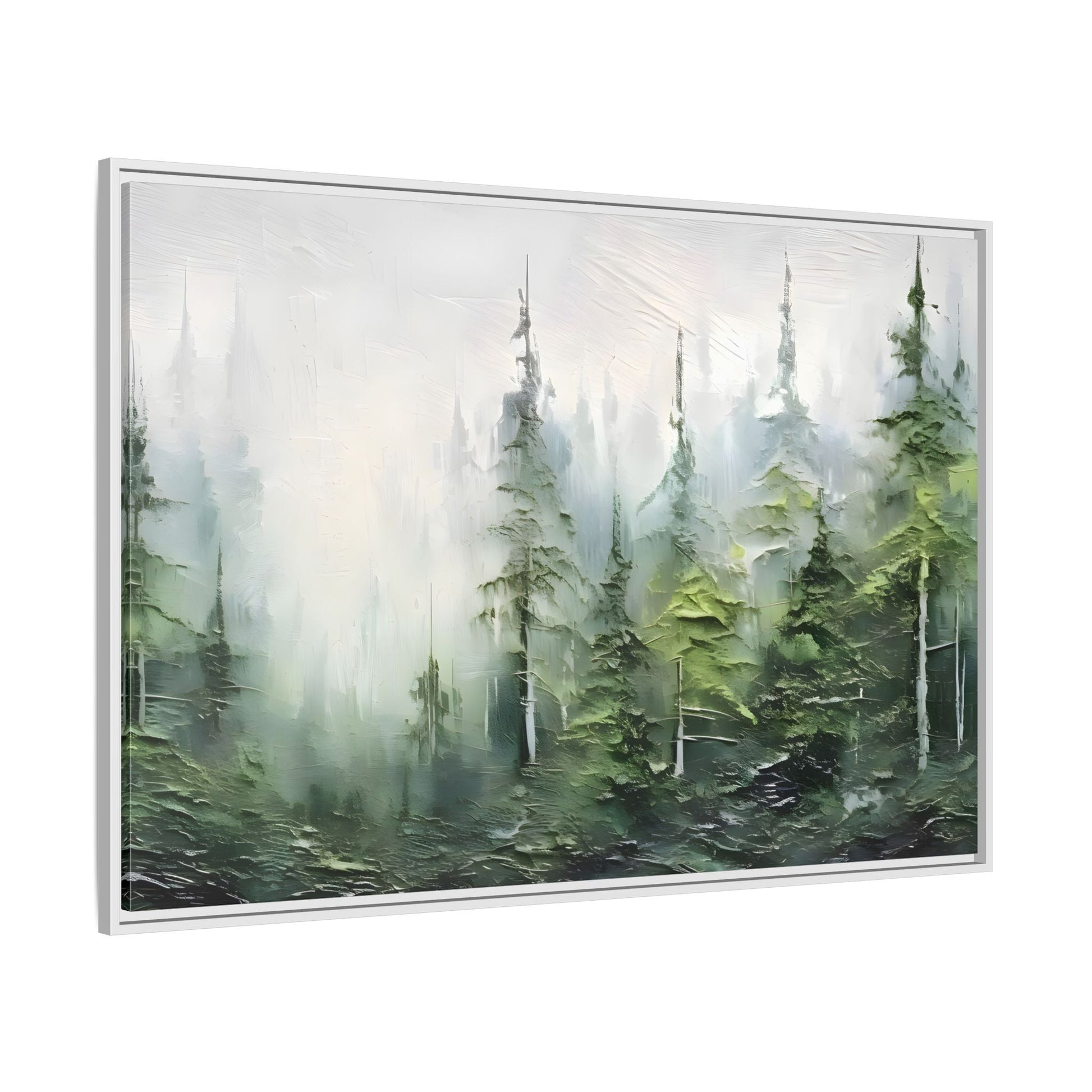 Abstract Green Forest Trees Large Framed Canvas Wall Art Print