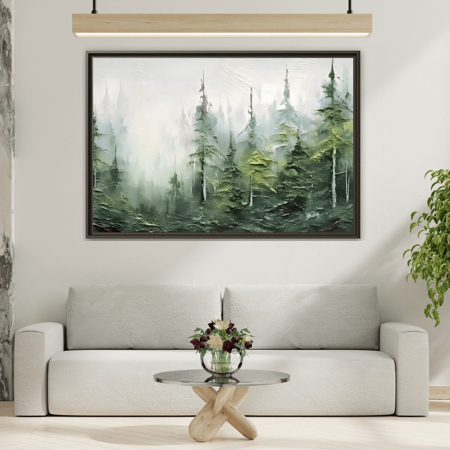 Abstract Green Forest Trees Large Framed Canvas Wall Art Print