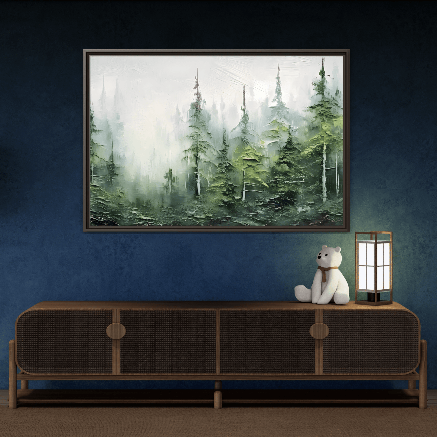 Abstract Green Forest Trees Large Framed Canvas Wall Art Print