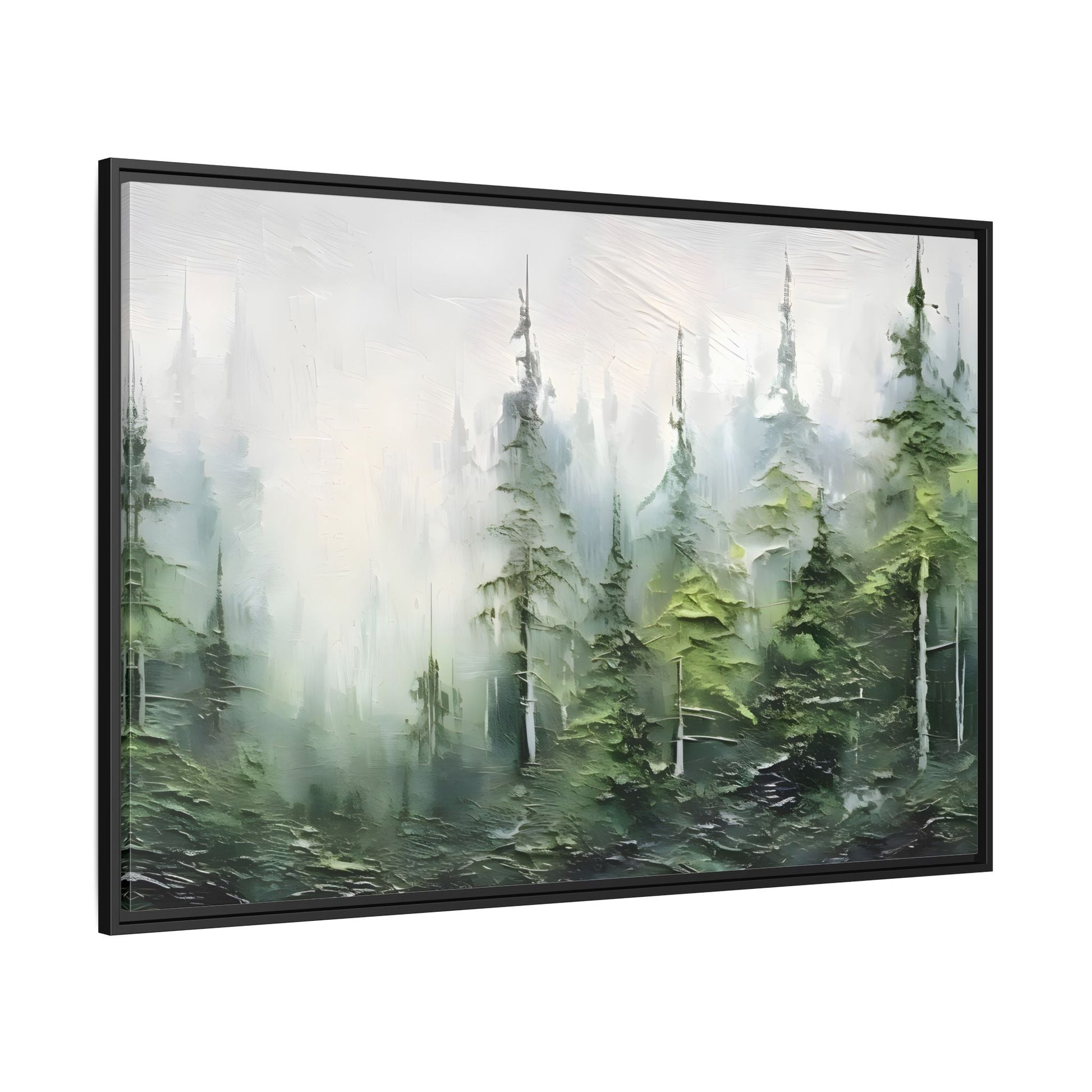 Abstract Green Forest Trees Large Framed Canvas Wall Art Print