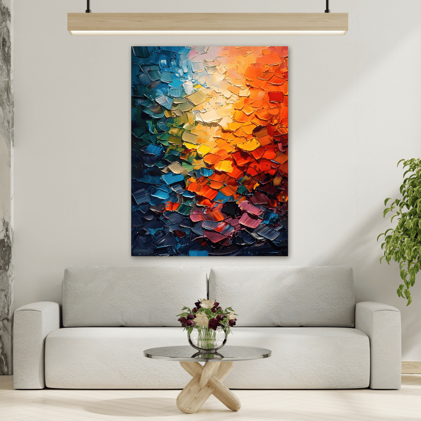 Abstract Impasto Canvas Print, Multicolored Palette Knife Textured Wall Art