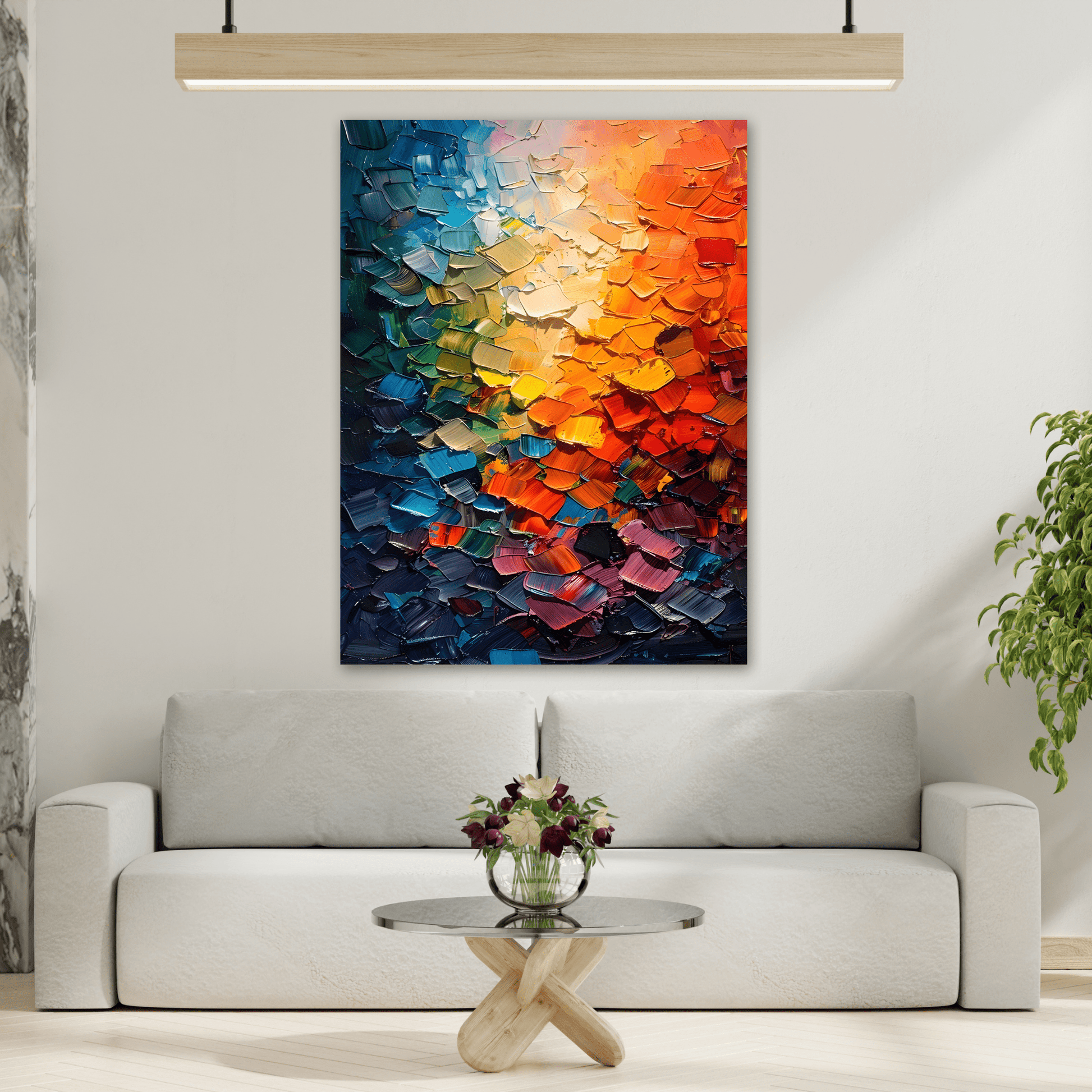 Abstract Impasto Canvas Print, Multicolored Palette Knife Textured Wall Art