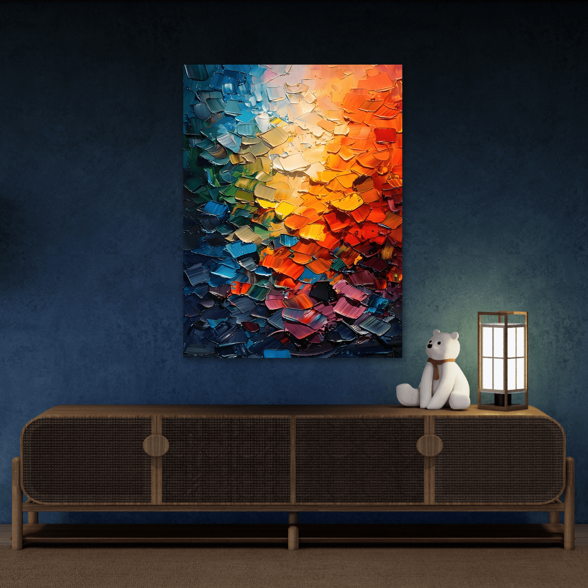Abstract Impasto Canvas Print, Multicolored Palette Knife Textured Wall Art