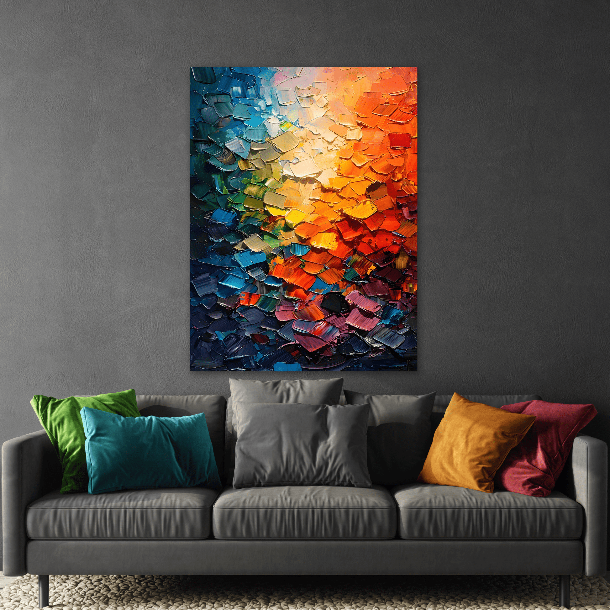 Abstract Impasto Canvas Print, Multicolored Palette Knife Textured Wall Art