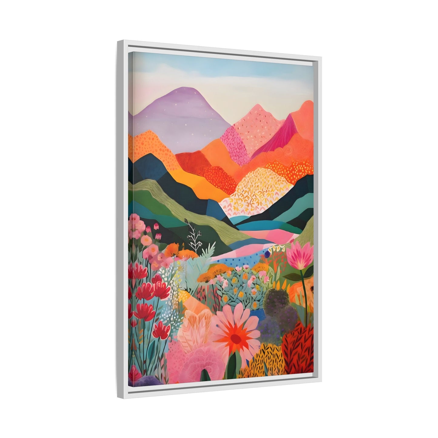 Abstract Mountain Artwork Canvas Wall Art – Colorful Floral Illustration Print