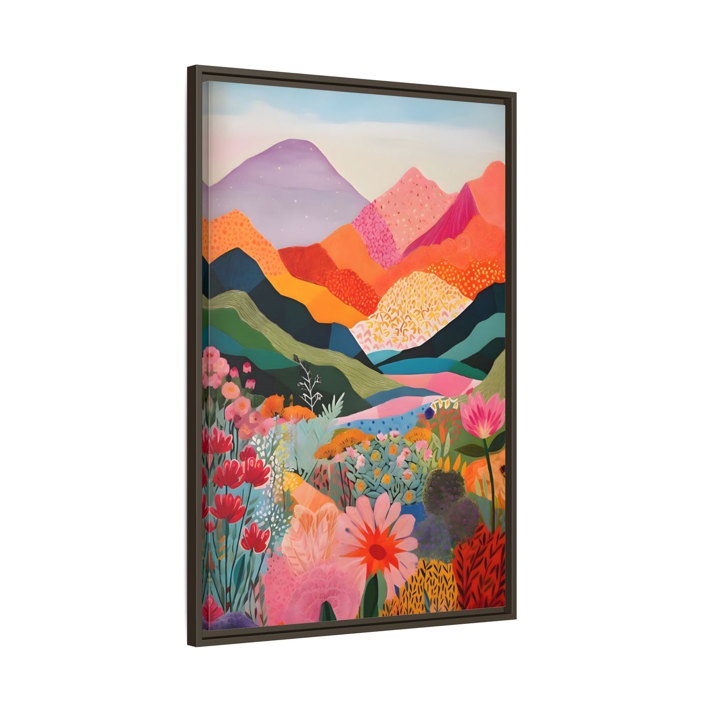 Abstract Mountain Artwork Canvas Wall Art – Colorful Floral Illustration Print