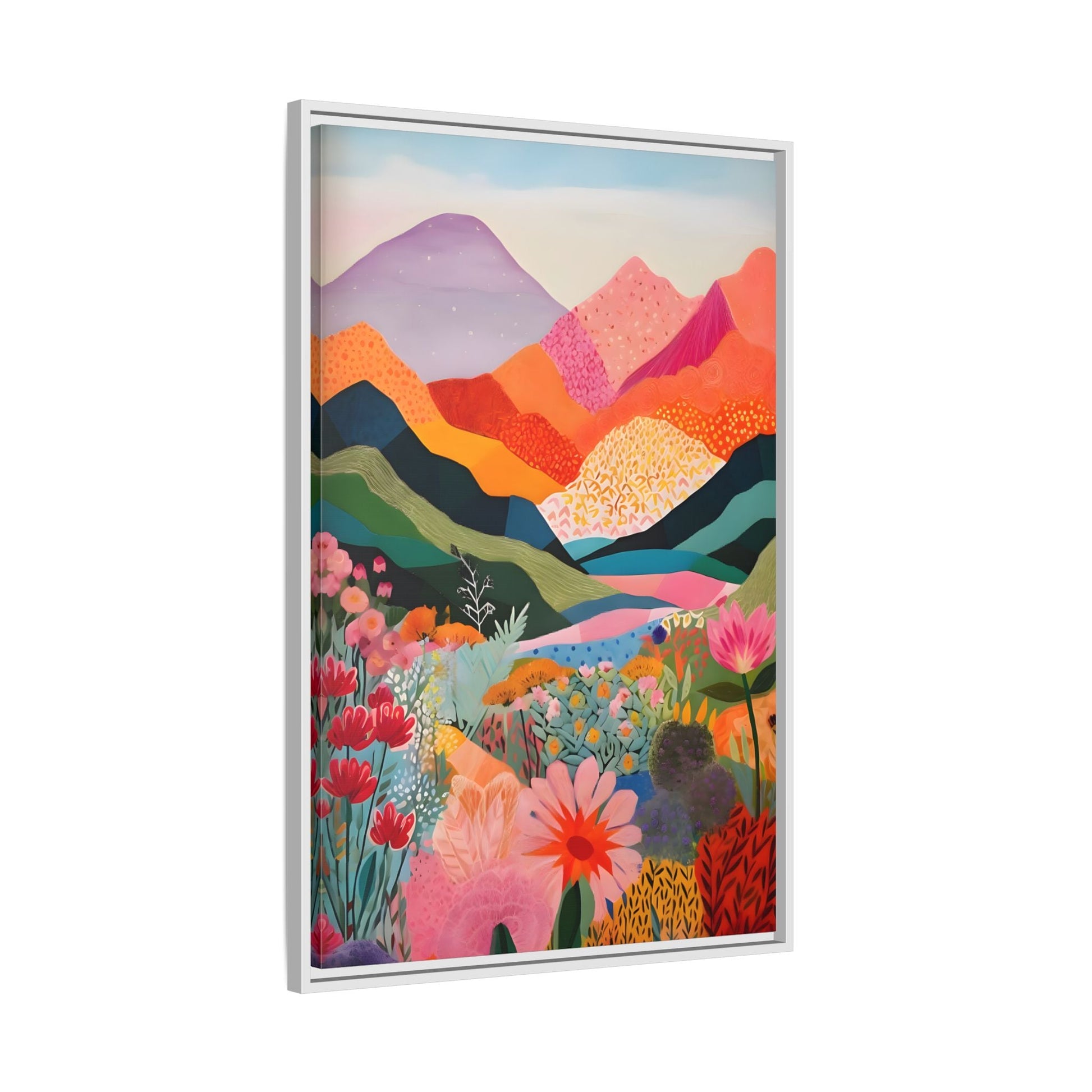 Abstract Mountain Artwork Canvas Wall Art – Colorful Floral Illustration Print