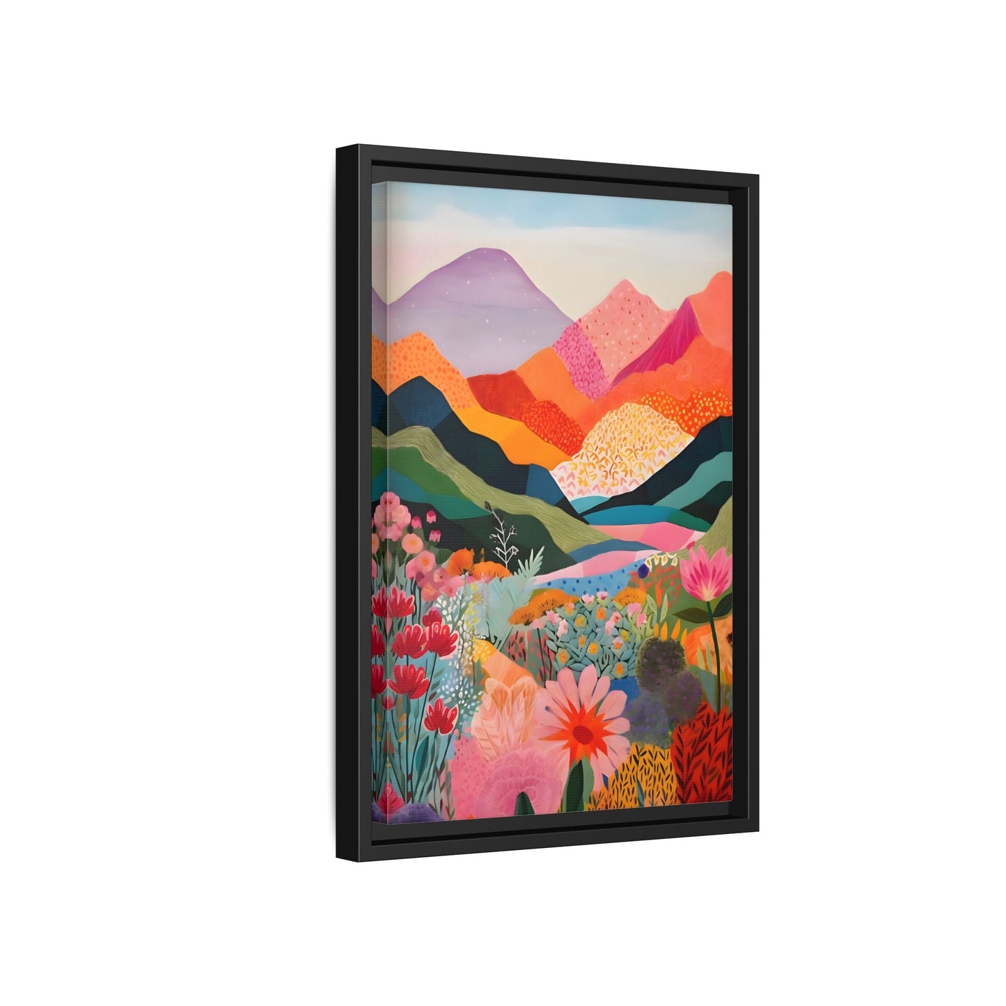 Abstract Mountain Artwork Canvas Wall Art – Colorful Floral Illustration Print