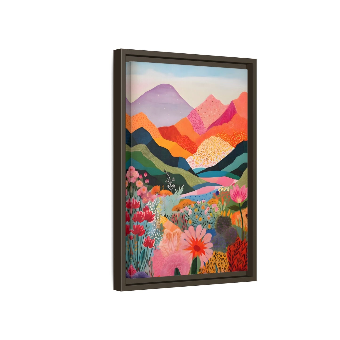 Abstract Mountain Artwork Canvas Wall Art – Colorful Floral Illustration Print