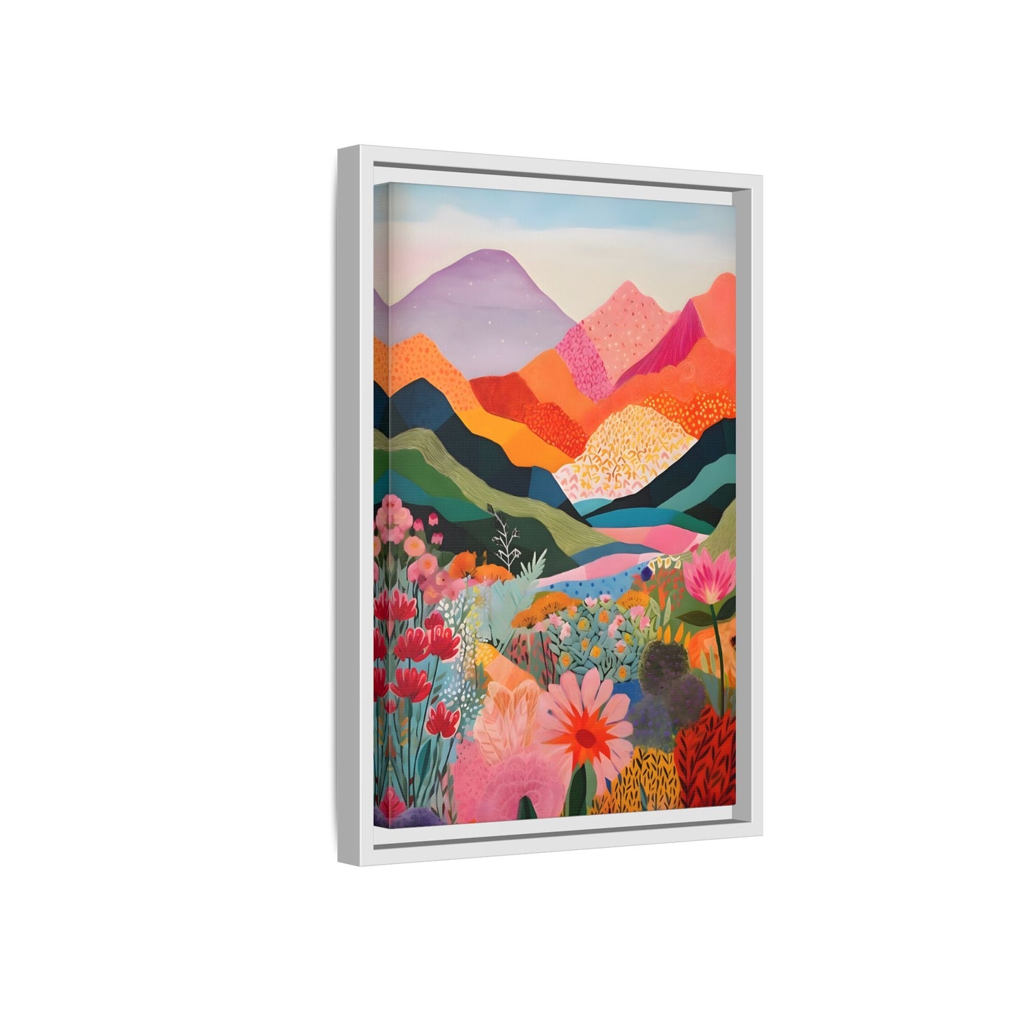 Abstract Mountain Artwork Canvas Wall Art – Colorful Floral Illustration Print