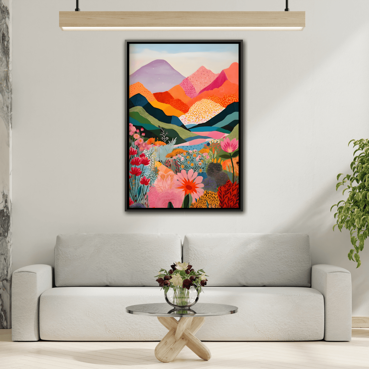 Abstract Mountain Artwork Canvas Wall Art – Colorful Floral Illustration Print