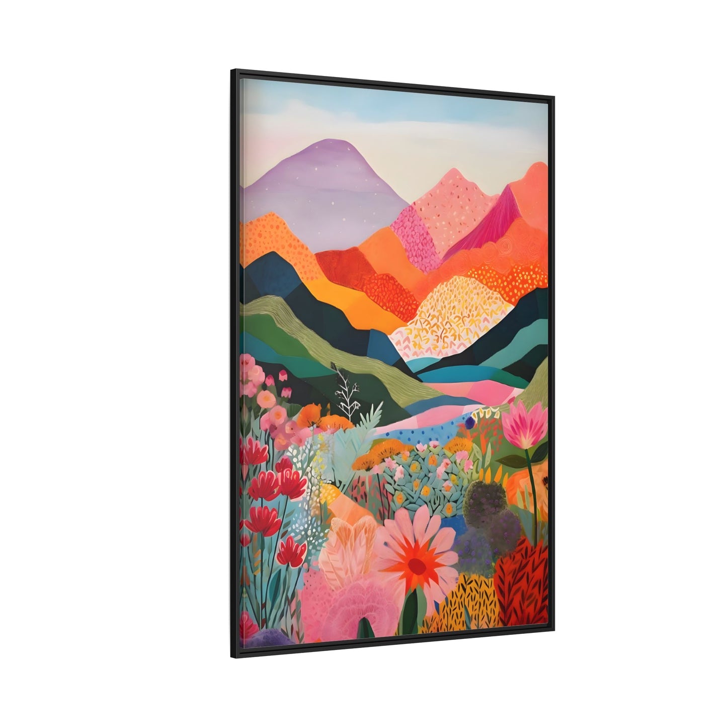 Abstract Mountain Artwork Canvas Wall Art – Colorful Floral Illustration Print