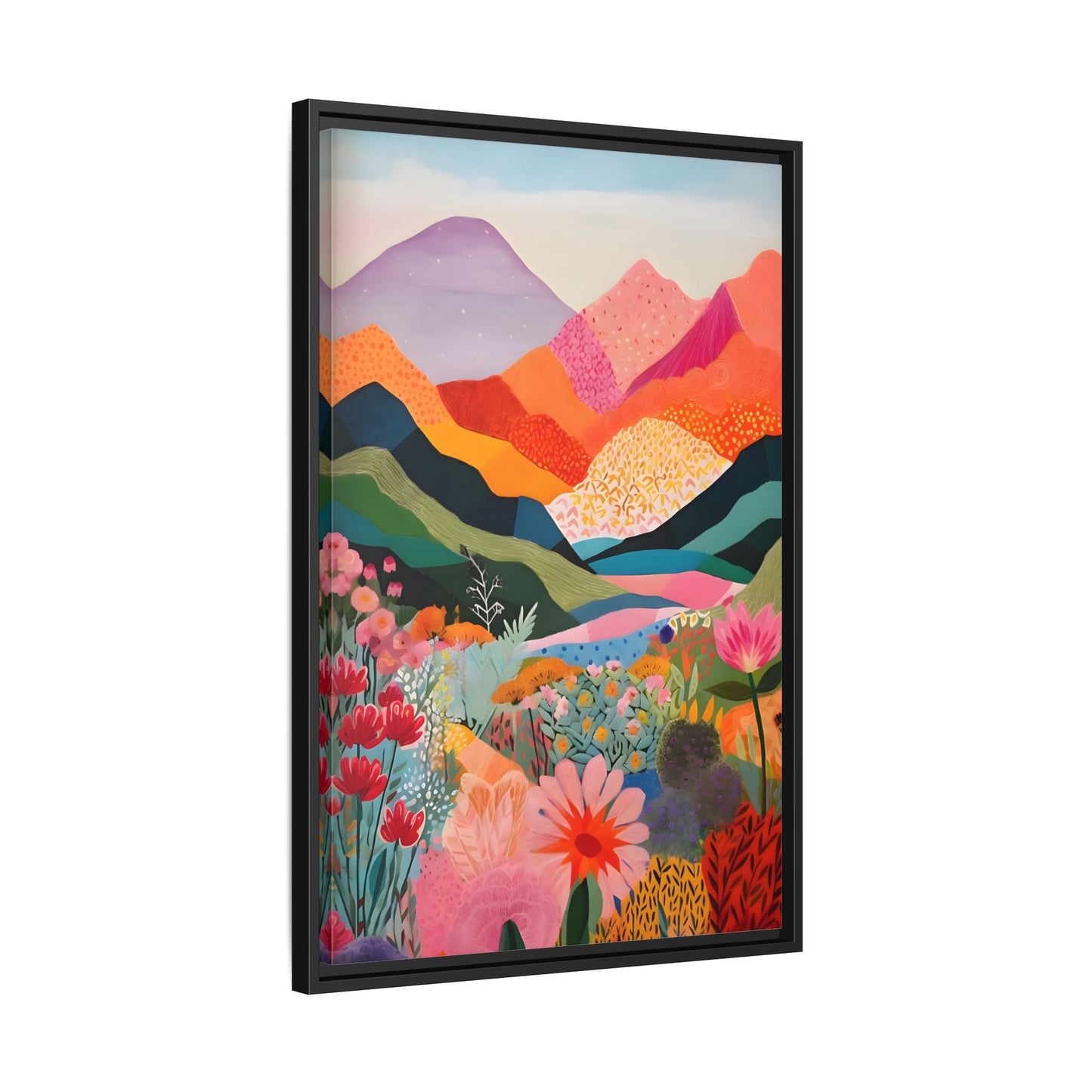 Abstract Mountain Artwork Canvas Wall Art – Colorful Floral Illustration Print