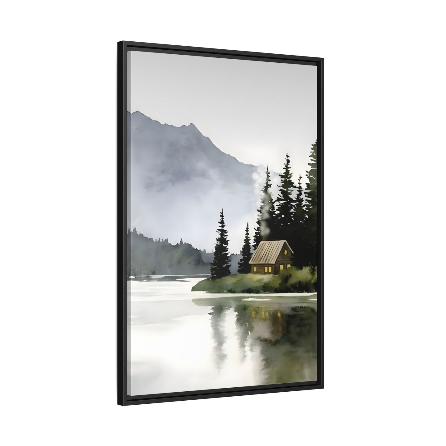 Abstract Mountain Lake Landscape Canvas Print - Cozy Cabin in Nature