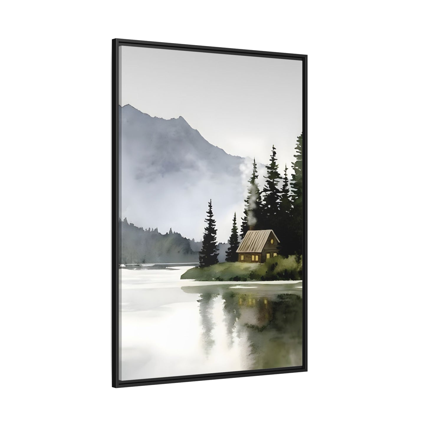 Abstract Mountain Lake Landscape Canvas Print - Cozy Cabin in Nature