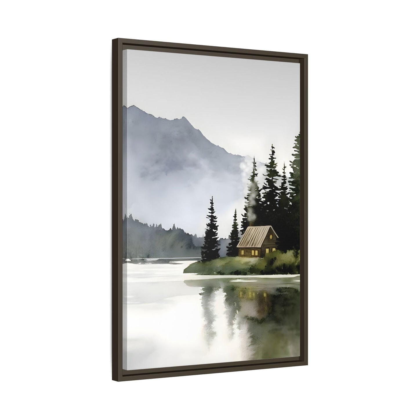 Abstract Mountain Lake Landscape Canvas Print - Cozy Cabin in Nature