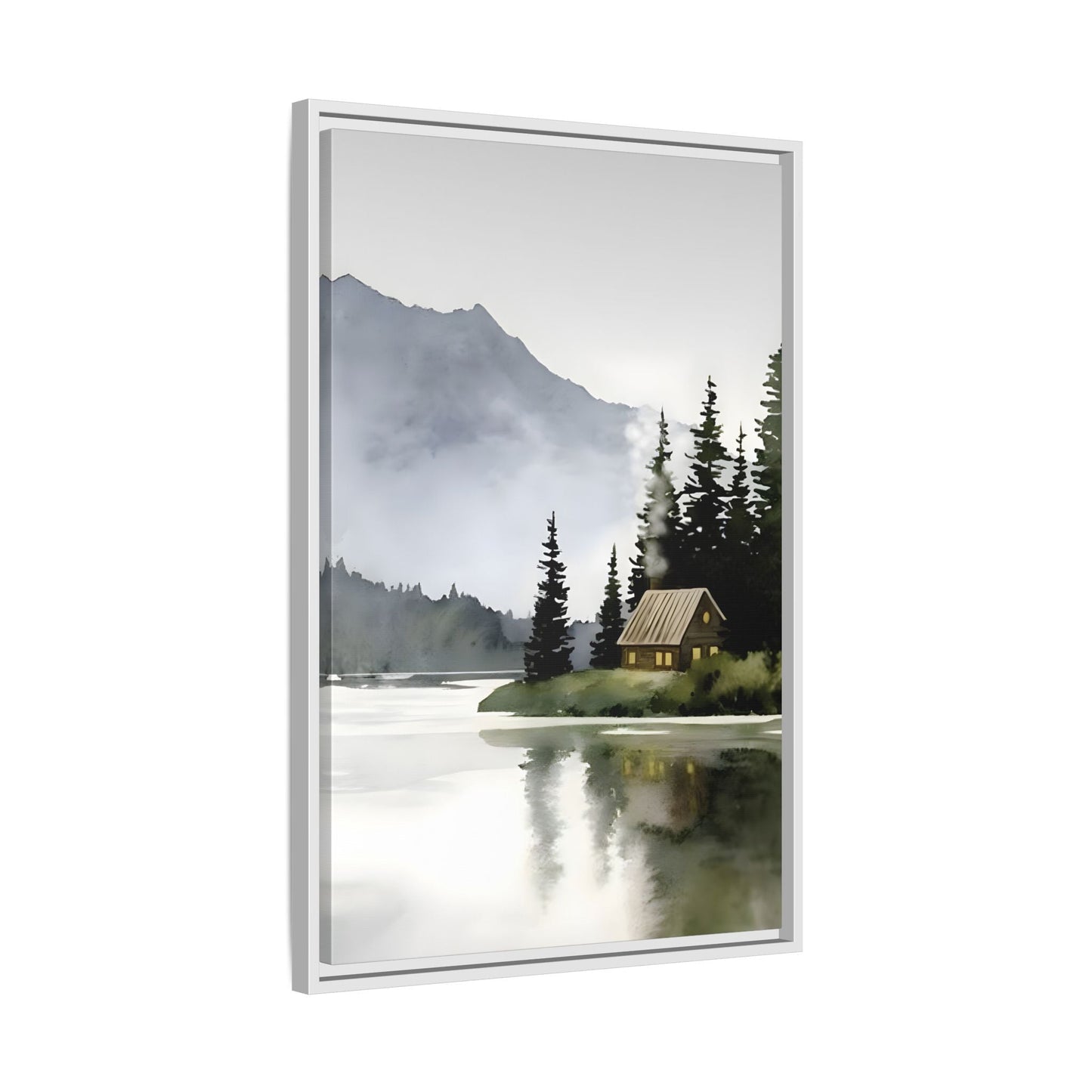 Abstract Mountain Lake Landscape Canvas Print - Cozy Cabin in Nature