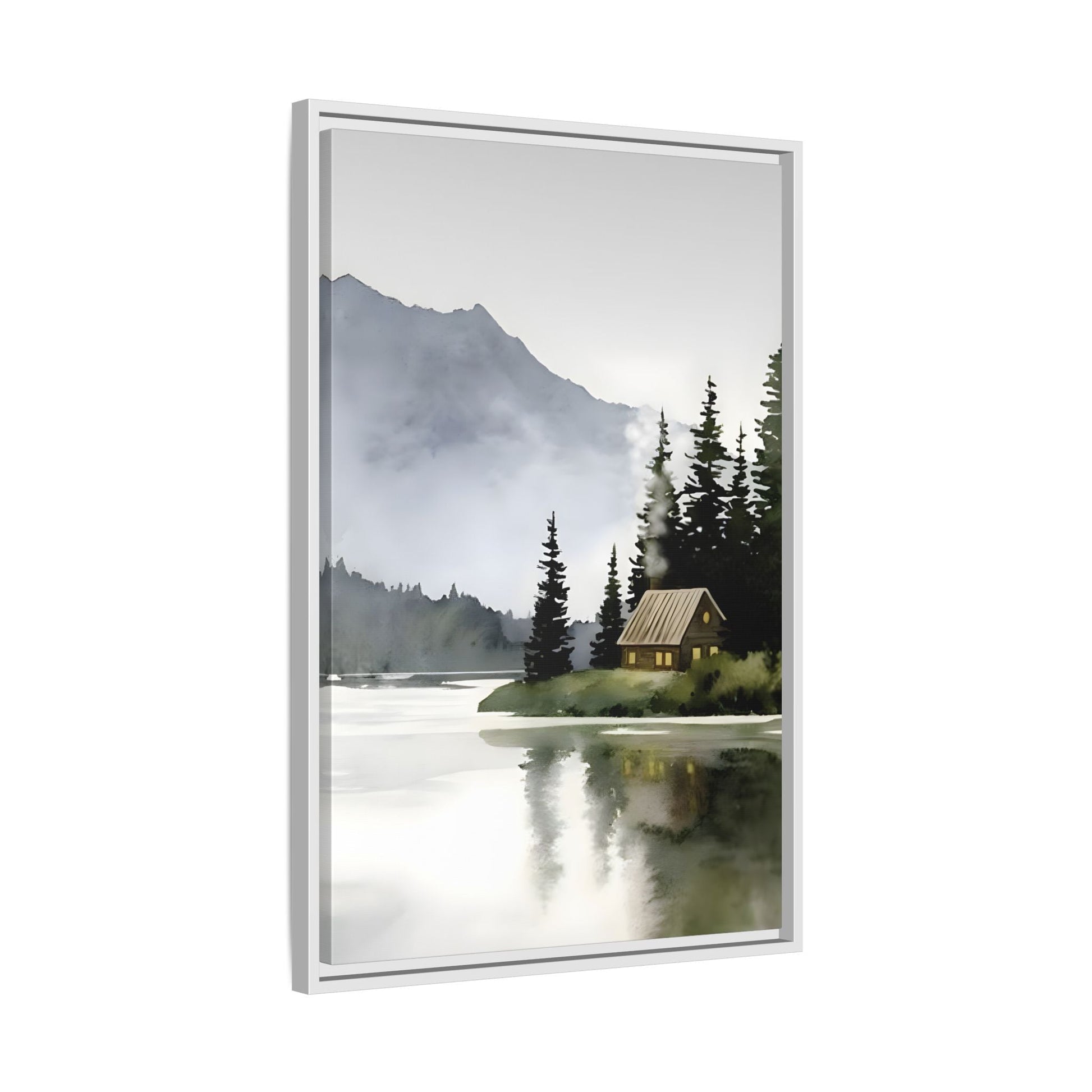 Abstract Mountain Lake Landscape Canvas Print - Cozy Cabin in Nature
