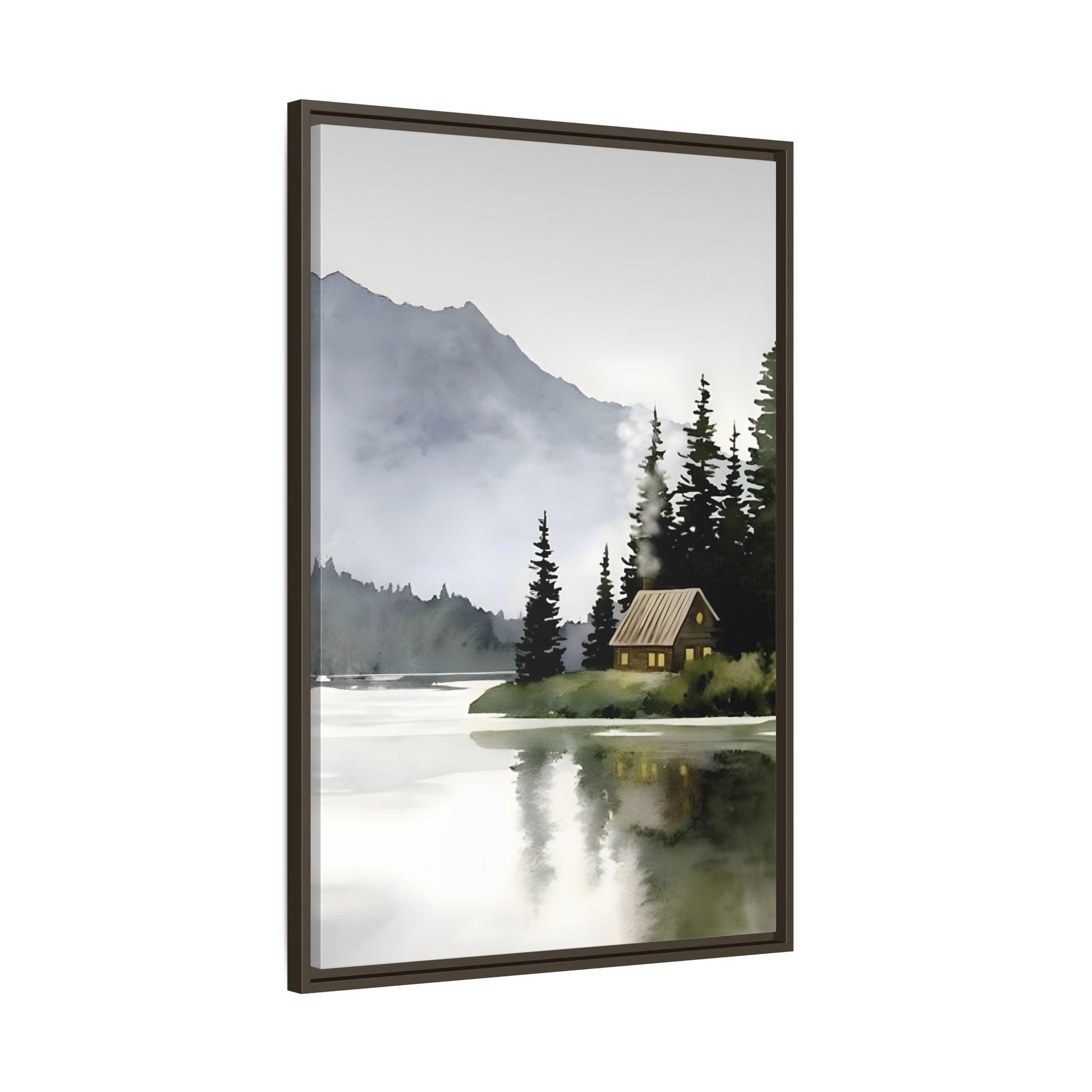 Abstract Mountain Lake Landscape Canvas Print - Cozy Cabin in Nature