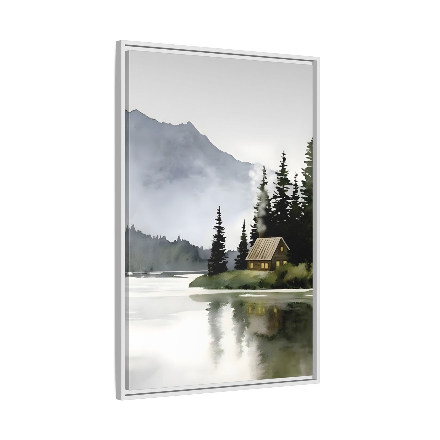 Abstract Mountain Lake Landscape Canvas Print - Cozy Cabin in Nature