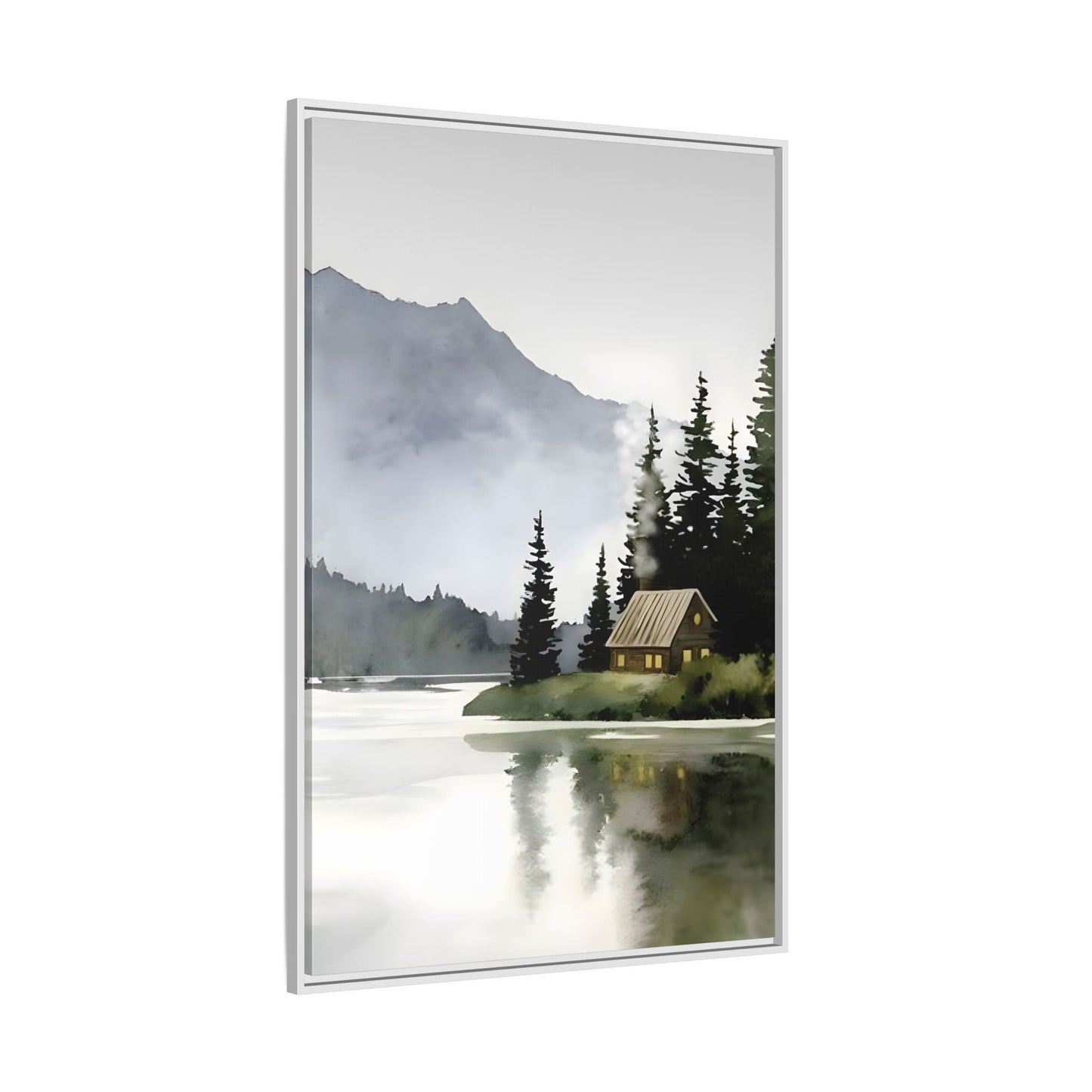 Abstract Mountain Lake Landscape Canvas Print - Cozy Cabin in Nature