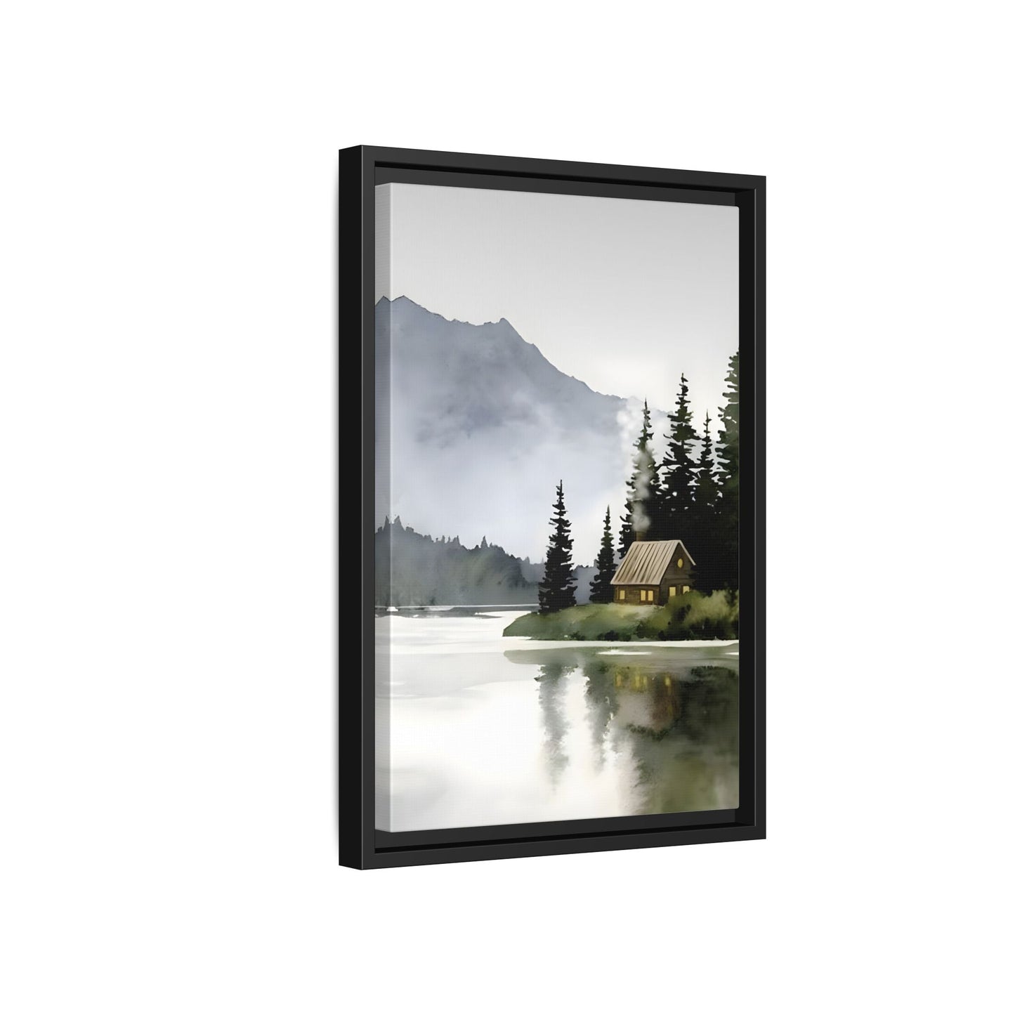 Abstract Mountain Lake Landscape Canvas Print - Cozy Cabin in Nature