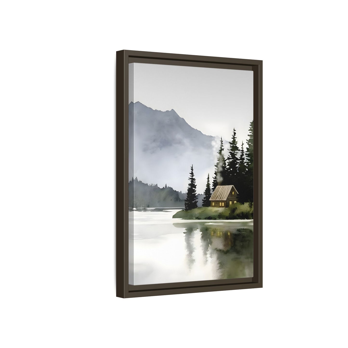 Abstract Mountain Lake Landscape Canvas Print - Cozy Cabin in Nature