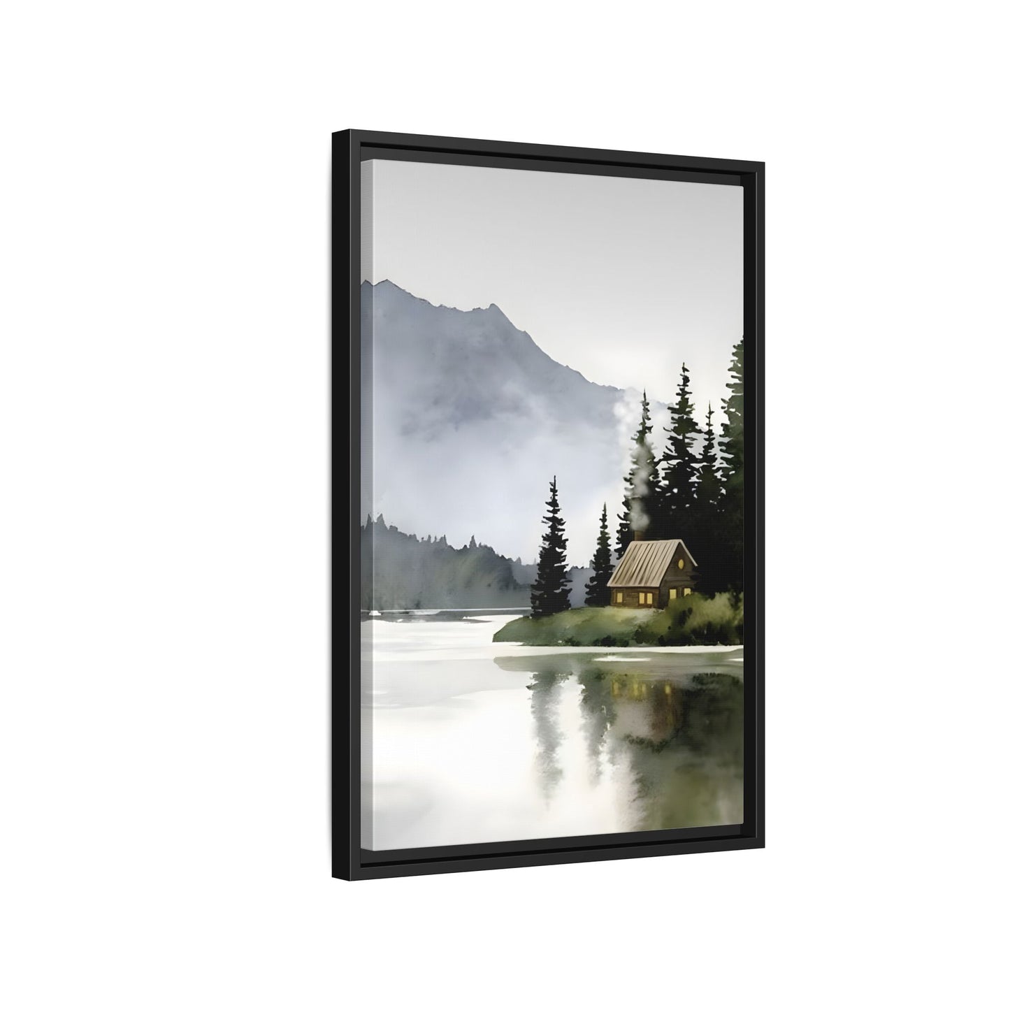 Abstract Mountain Lake Landscape Canvas Print - Cozy Cabin in Nature