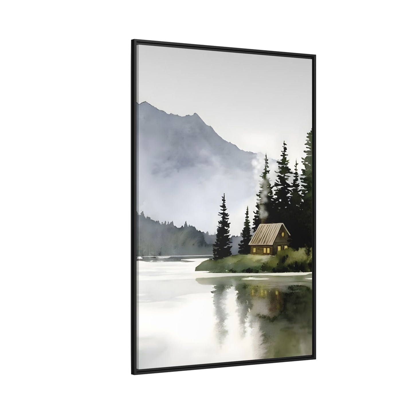 Abstract Mountain Lake Landscape Canvas Print - Cozy Cabin in Nature