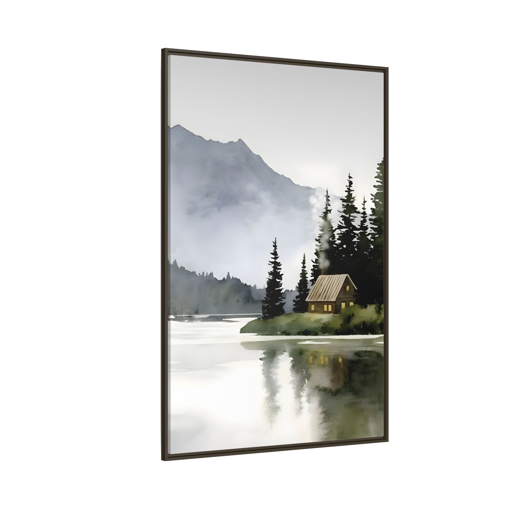 Abstract Mountain Lake Landscape Canvas Print - Cozy Cabin in Nature