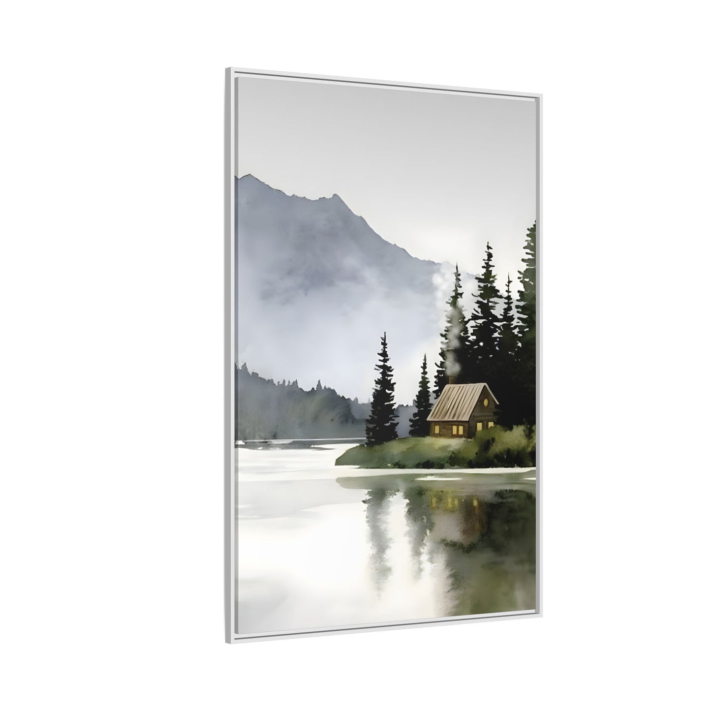 Abstract Mountain Lake Landscape Canvas Print - Cozy Cabin in Nature